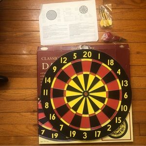 Classic Game Collection Dart Board Game 2-Sided w/Baseball 18” Diameter & Darts